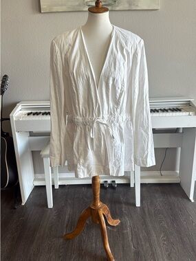 Lane Bryant White Linen Blend Drawstring Tie Jacket Sz 20